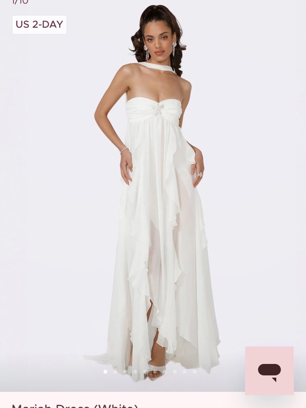 Nana Jacqueline White Strapless Ruffled Maxi Gown size xs